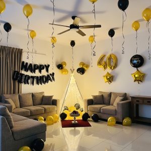Happy Birthday Black & Golden Balloon Decoration