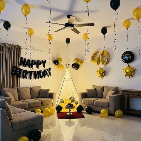 Happy Birthday Black & Golden Balloon Decoration